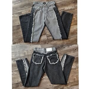 BOOHOO MAN Black Gray Split Wash Jeans w/ Fraying Detail ALL OVER Size 26